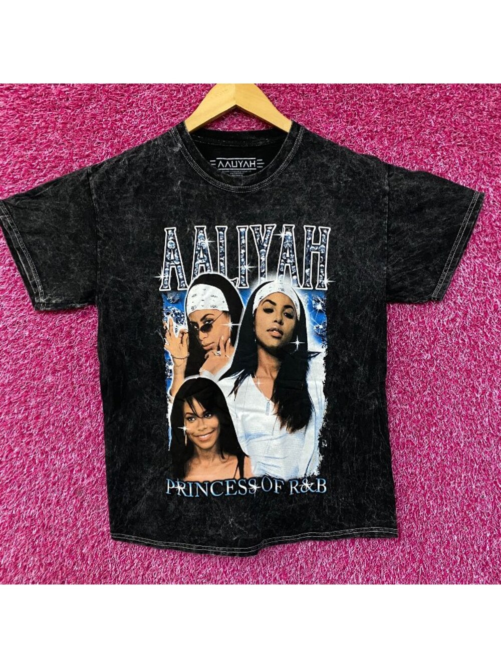Aaliyah Princess Of RnB Mineral Wash T-Shirt Small